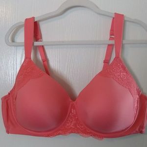 2/$30 Soft Coral Colored Bra with Lace, Size 46C